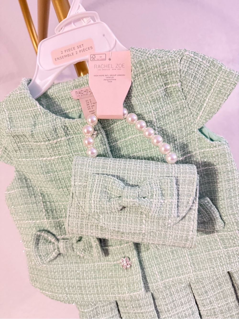 Rachel Zoe Girls 3-Piece Mint Tweed Set NWT Size 4